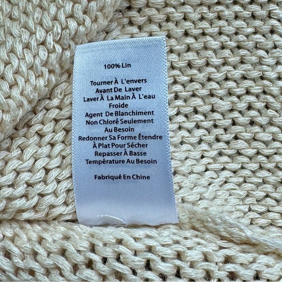 Talbots Linen Cap Sleeve Oversized Pullover Beige Knit Sweater Top - Size S - Picture 6 of 11